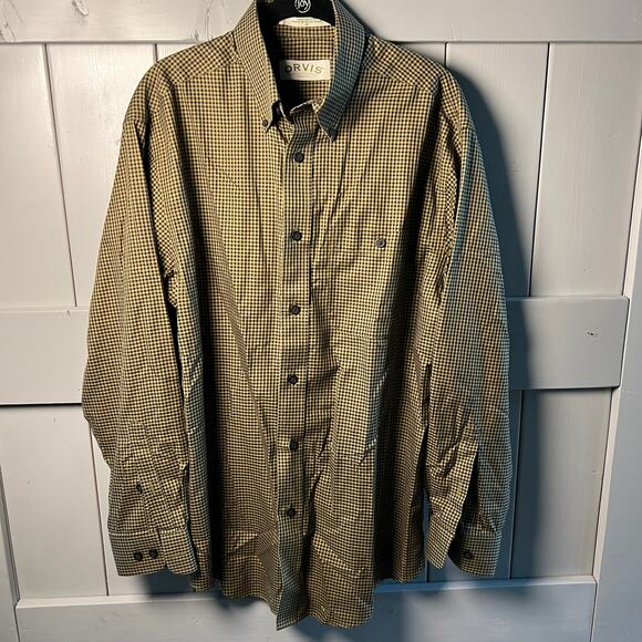 Men's Orvis Long Sleeve Cotton‎ Button Down Green and Navy Shirt Size M - Picture 1 of 8